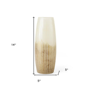 Homeroots 14" Elegant White And Gold Ombre Striped Glass Vase - Perfect Minimalist Home Decor Accent Piece  Crystal Glass 397580