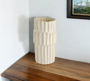 Homeroots 14" Sand Organic Textured Ceramic Cylinder Table Vase  Ceramic 397585