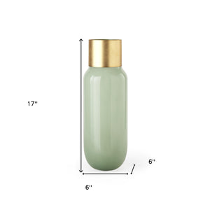 Homeroots 17" Smokey Green And Glass Narrow Vase  Crystal Glass 397586