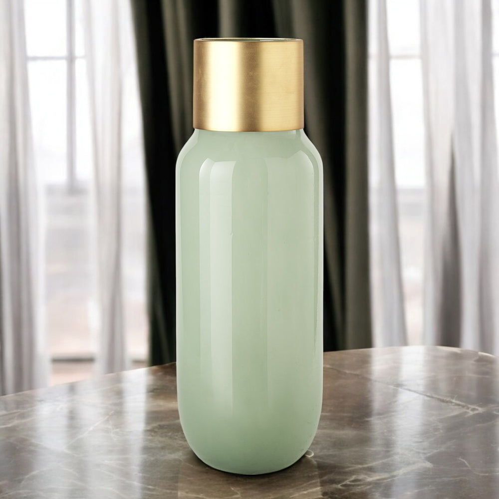 Homeroots 17" Smokey Green And Glass Narrow Vase  Crystal Glass 397586