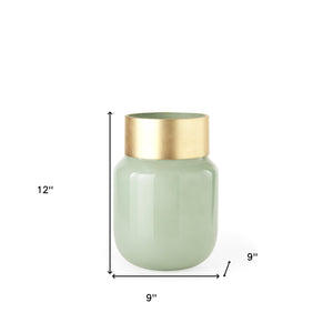 Homeroots 12" Smokey Green And Glass Rounded Oval Vase  Crystal Glass 397587