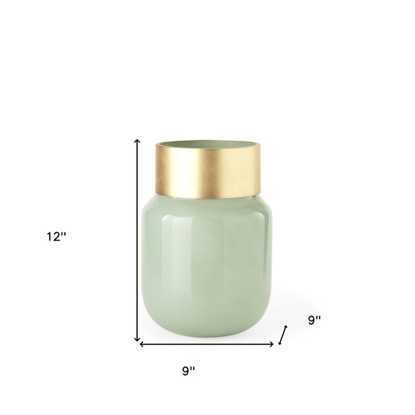 Homeroots 12" Smokey Green And Glass Rounded Oval Vase  Crystal Glass 397587