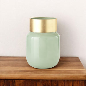 HomeRoots 12" Green Abstract Cylinder Crystal Glass Vase – Modern Elegance for Home Décor & Floral Displays 397587