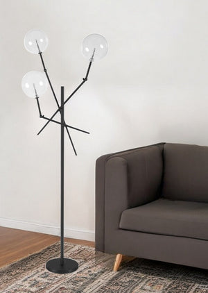 HomeRoots 84" Black LED Floor Lamp – Elegant Lighting Solution with White Shade for Home & Office Ambiance 397597