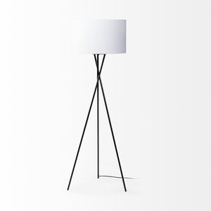 HomeRoots 66" Modern Black Tripod Floor Lamp with White Drum Shade - Versatile Lighting for Home & Office 397600