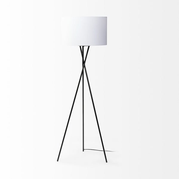 HomeRoots 66" Modern Black Tripod Floor Lamp with White Drum Shade - Versatile Lighting for Home & Office 397600