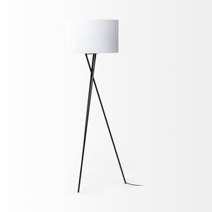 HomeRoots 66" Modern Black Tripod Floor Lamp with White Drum Shade - Versatile Lighting for Home & Office 397600