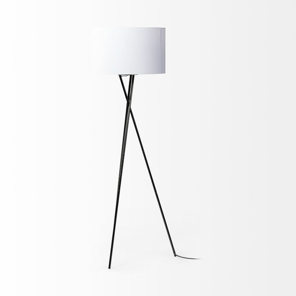 HomeRoots 66" Modern Black Tripod Floor Lamp with White Drum Shade - Versatile Lighting for Home & Office 397600