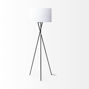 HomeRoots 66" Modern Black Tripod Floor Lamp with White Drum Shade - Versatile Lighting for Home & Office 397600