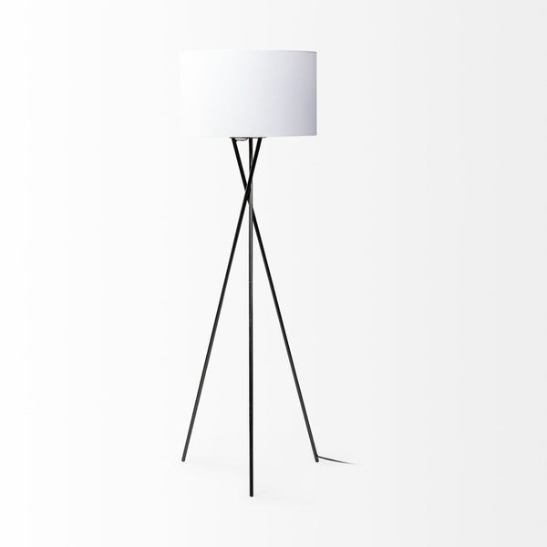 HomeRoots 66" Modern Black Tripod Floor Lamp with White Drum Shade - Versatile Lighting for Home & Office 397600