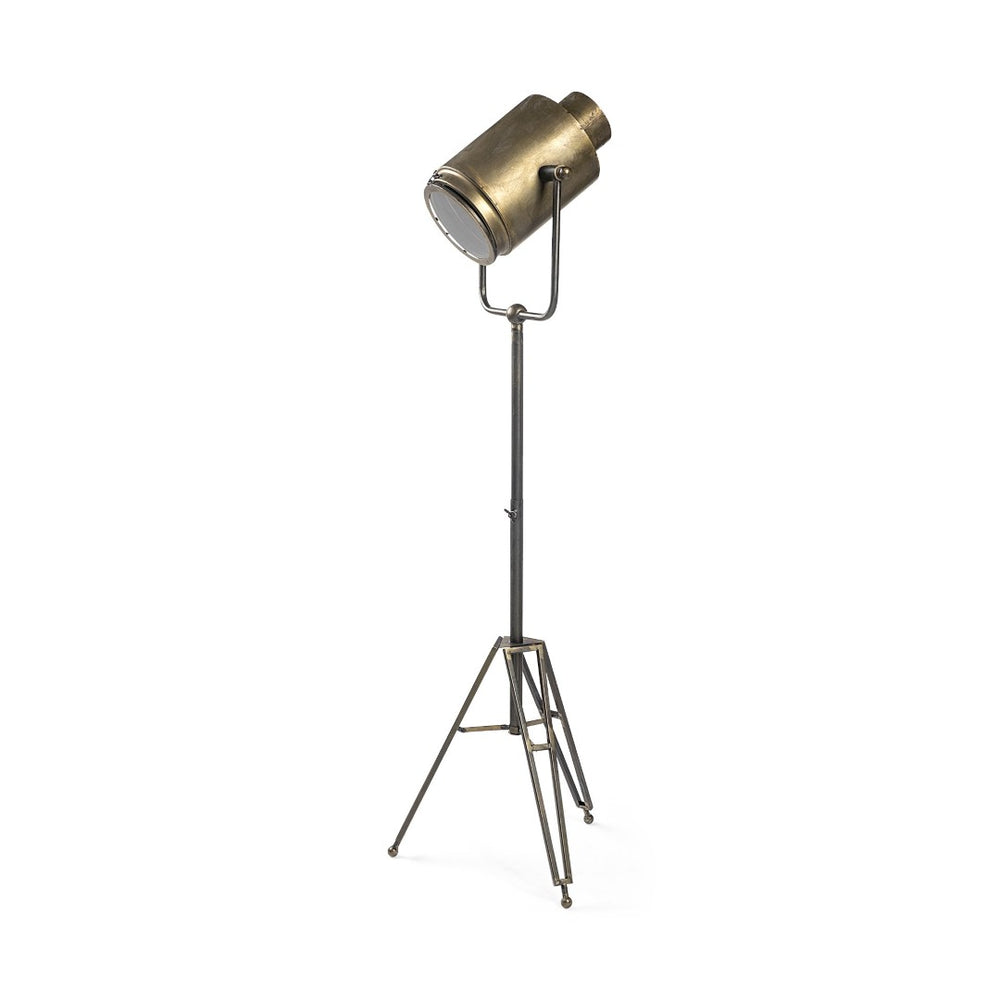HomeRoots 61" Antiqued Gold Movie Set Floor Lamp - Vintage Industrial Design with Soft LED Illumination & Style 397601