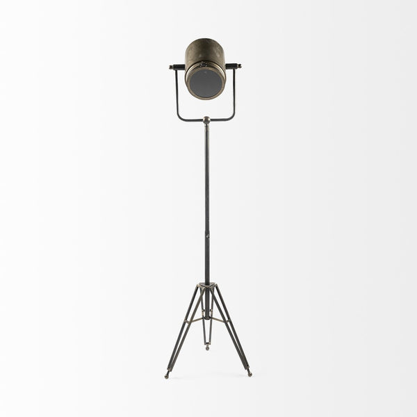 HomeRoots 61" Antiqued Gold Movie Set Floor Lamp - Vintage Industrial Design with Soft LED Illumination & Style 397601