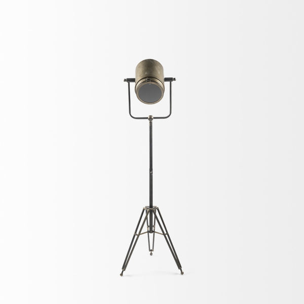 HomeRoots 61" Antiqued Gold Movie Set Floor Lamp - Vintage Industrial Design with Soft LED Illumination & Style 397601