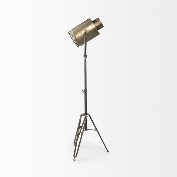 HomeRoots 61" Antiqued Gold Movie Set Floor Lamp - Vintage Industrial Design with Soft LED Illumination & Style 397601
