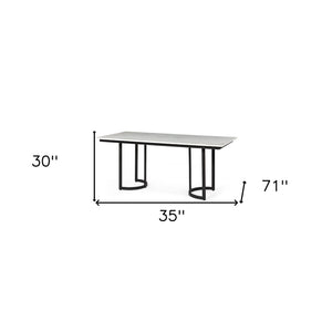 HomeRoots 71" Striking Two-Tone Dining Table - Modern White Wood Top & Black Base for Stylish Gatherings 397604