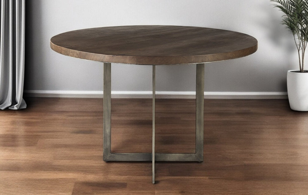 HomeRoots 48" Modern Rustic Brown Wood and Gray Metal Sled Base Dining Table - Stylish, Durable, Versatile! 397605