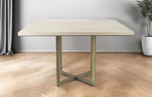 HomeRoots Modern Square Wood and Gold Dining Table - Stylish, Versatile Design Perfect for Any Décor Style! 397606