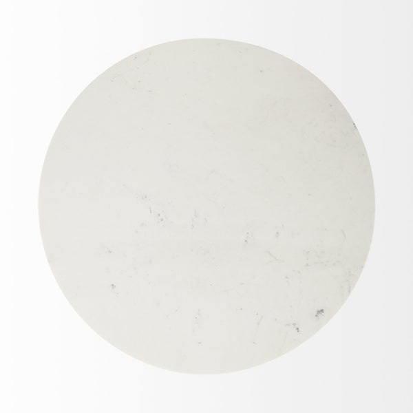 Homeroots 48" White And Natural Rounded Marble Pedestal Base Dining Table   397607