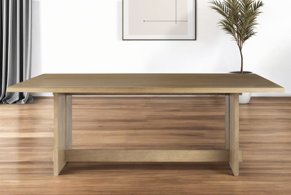 HomeRoots Light Natural Modern Rustic Wooden Dining Table - Handcrafted Solid Wood, Seats 6, Timeless Style 397609