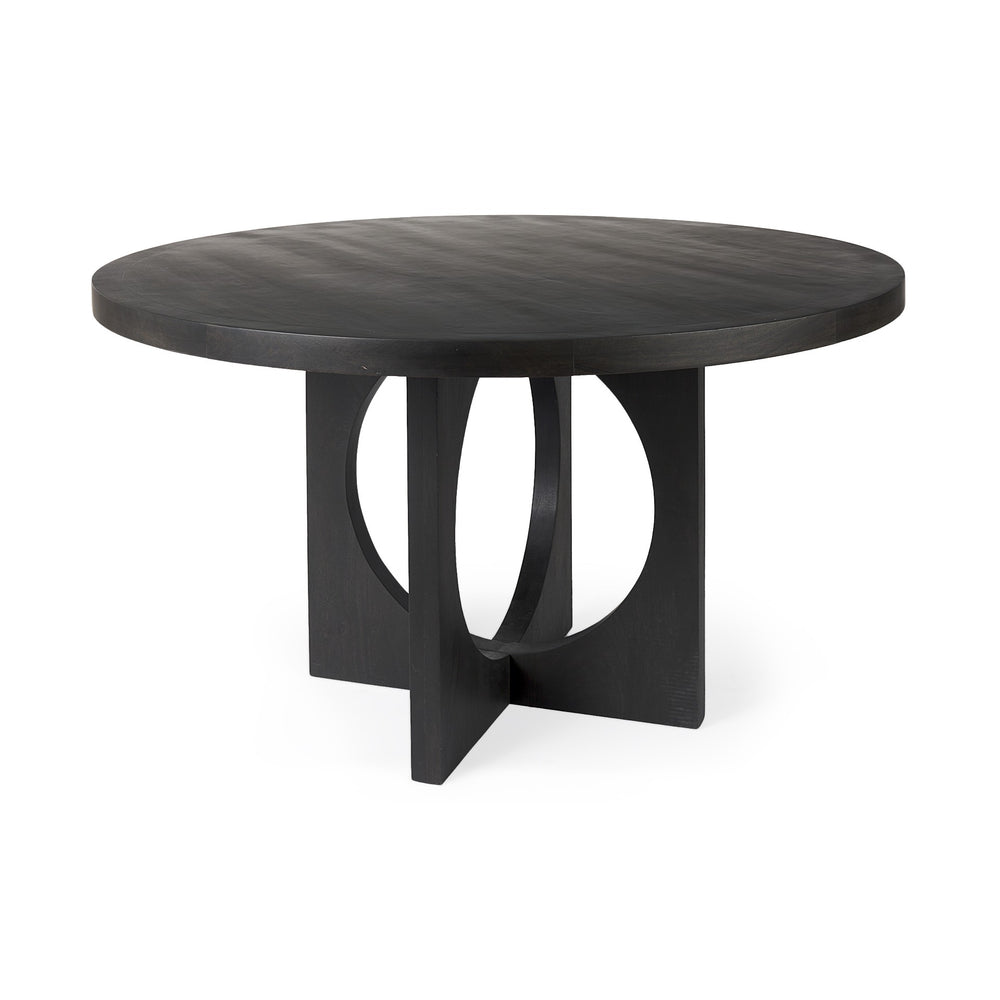Homeroots 54" Black Rounded Solid Wood Pedestal Base Dining Table   397611