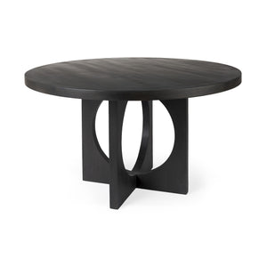 Homeroots 54" Black Rounded Solid Wood Pedestal Base Dining Table   397611