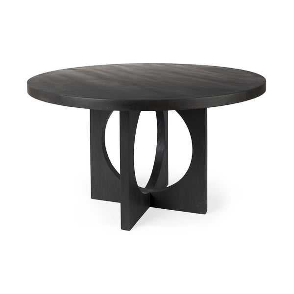 Homeroots 54" Black Rounded Solid Wood Pedestal Base Dining Table   397611