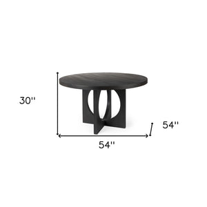 Homeroots 54" Black Rounded Solid Wood Pedestal Base Dining Table   397611