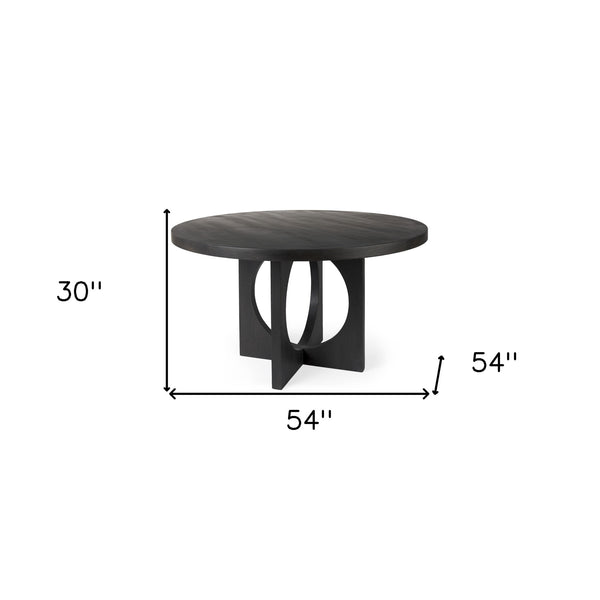 Homeroots 54" Black Rounded Solid Wood Pedestal Base Dining Table   397611