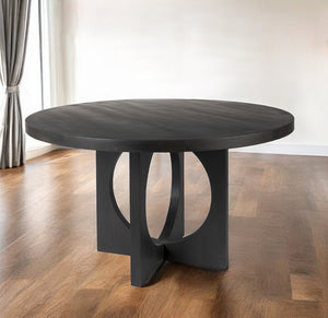Homeroots 54" Black Rounded Solid Wood Pedestal Base Dining Table   397611