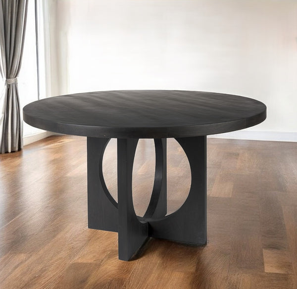 Homeroots 54" Black Rounded Solid Wood Pedestal Base Dining Table   397611
