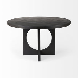 Homeroots 54" Black Rounded Solid Wood Pedestal Base Dining Table   397611