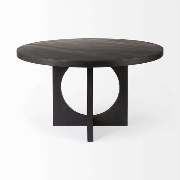 Homeroots 54" Black Rounded Solid Wood Pedestal Base Dining Table   397611