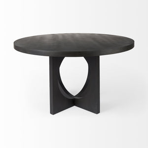 Homeroots 54" Black Rounded Solid Wood Pedestal Base Dining Table   397611