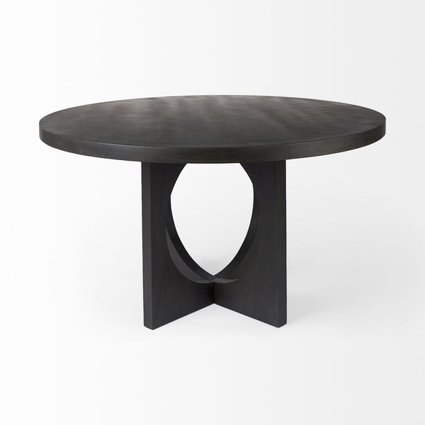 Homeroots 54" Black Rounded Solid Wood Pedestal Base Dining Table   397611