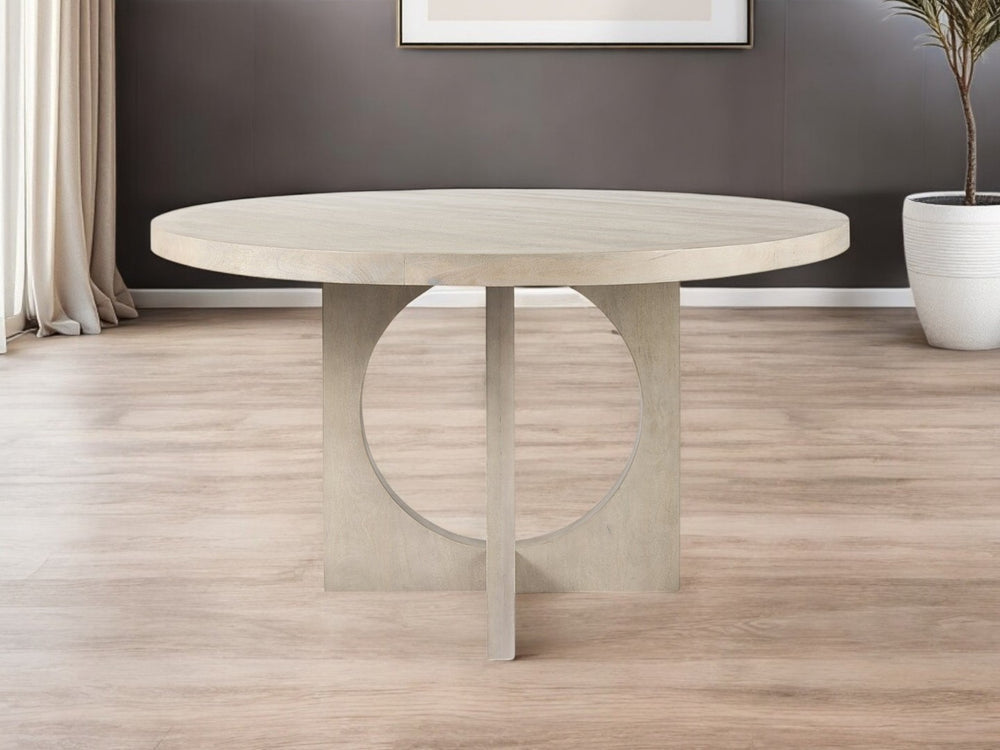 HomeRoots 54" Modern Rounded Pedestal Dining Table in Solid Mango Wood – Stylish, Durable & Spacious Design! 397612