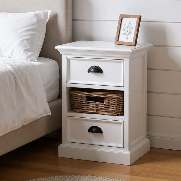 HomeRoots 24" White Solid Wood Two Drawer Nightstand - Elegant Storage Solution for Bedrooms & Living Spaces 397615