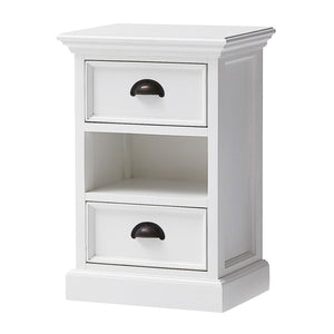 HomeRoots 24" White Solid Wood Two Drawer Nightstand - Elegant Storage Solution for Bedrooms & Living Spaces 397615