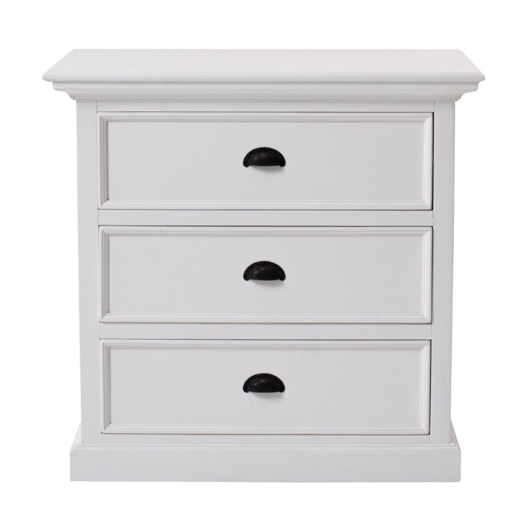 HomeRoots Classic Three Drawer Nightstand in White Finish Elegant Bedroom Storage Furniture 397618