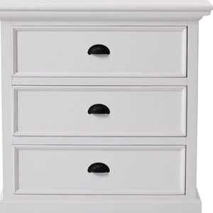 Classic Three Drawer Nightstand in White Finish Elegant Bedroom Storage Furniture