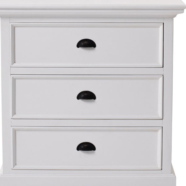 Classic Three Drawer Nightstand in White Finish Elegant Bedroom Storage Furniture