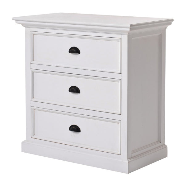 Classic Three Drawer Nightstand in White Finish Elegant Bedroom Storage Furniture