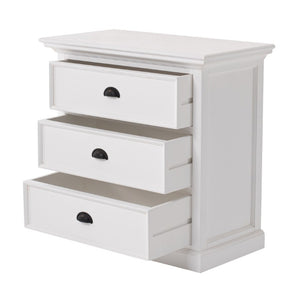Classic Three Drawer Nightstand in White Finish Elegant Bedroom Storage Furniture