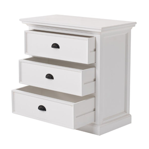Classic Three Drawer Nightstand in White Finish Elegant Bedroom Storage Furniture