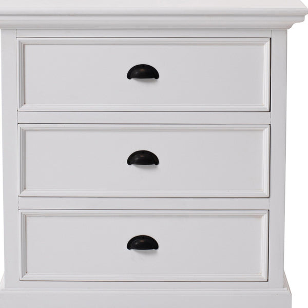 Homeroots Classic White Large Three Drawer Nightstand   397618