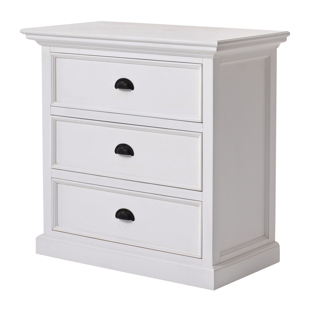 Homeroots Classic White Large Three Drawer Nightstand   397618