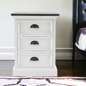 Homeroots 24" White And Brown Three Drawer Wood Nightstand   397619