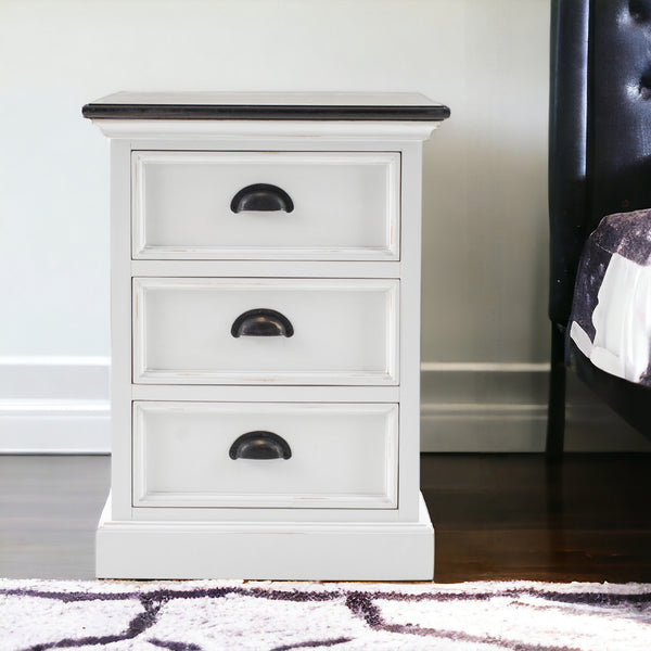 Homeroots 24" White And Brown Three Drawer Wood Nightstand   397619