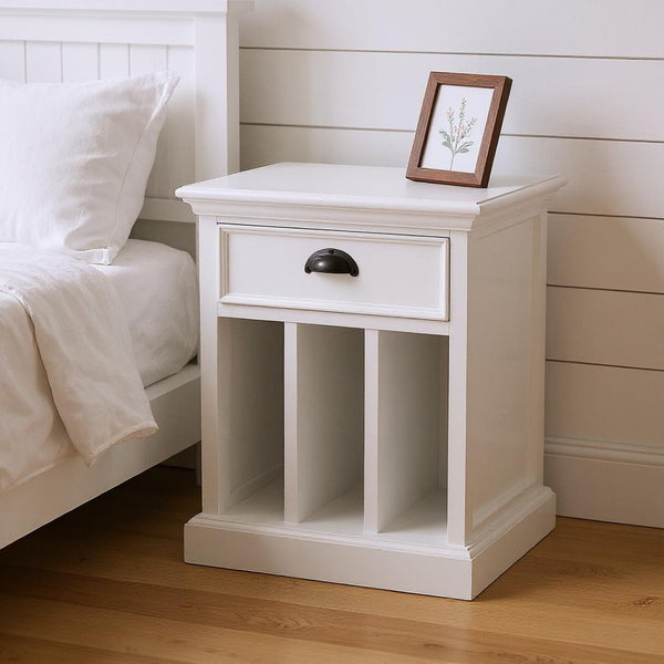 HomeRoots 24" Solid Wood Nightstand with Chic White Finish, Versatile Storage & Metal Accents for Any Room 397620