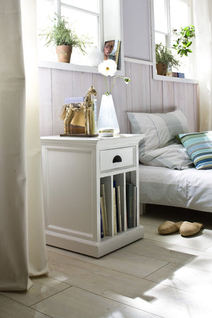 HomeRoots 24" Solid Wood Nightstand with Chic White Finish, Versatile Storage & Metal Accents for Any Room 397620