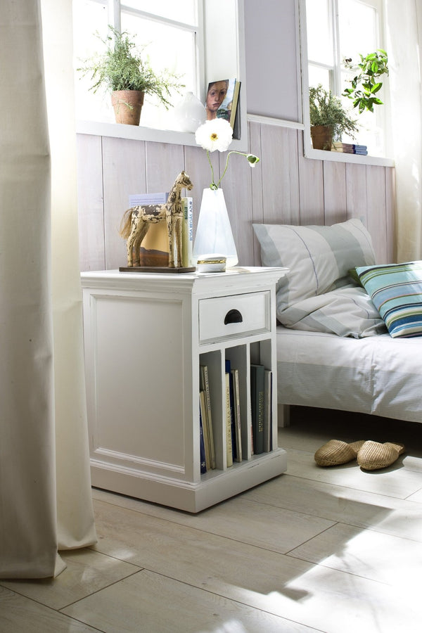 HomeRoots 24" Solid Wood Nightstand with Chic White Finish, Versatile Storage & Metal Accents for Any Room 397620